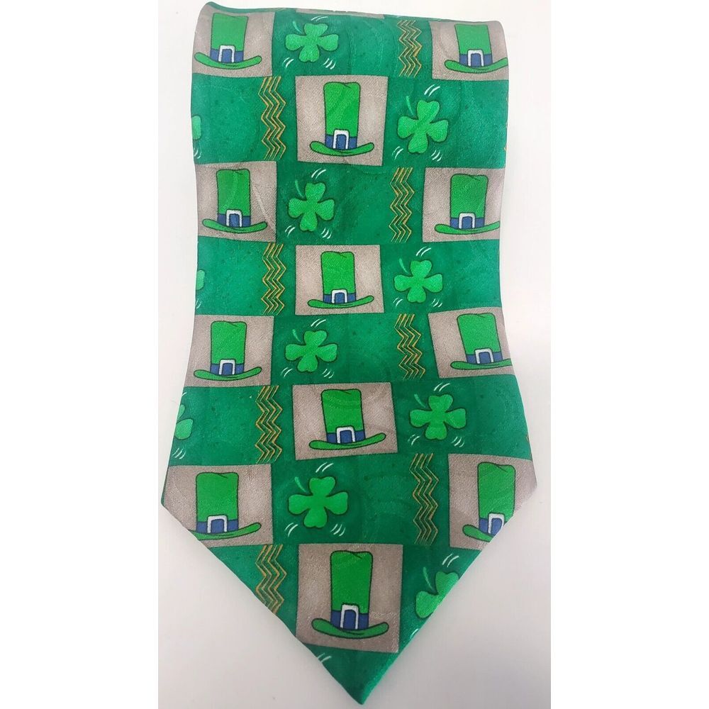 Fling Necktie St. Patricks Day Shamrock Leprechaun Hat 100% Silk Emerald Grn Tie